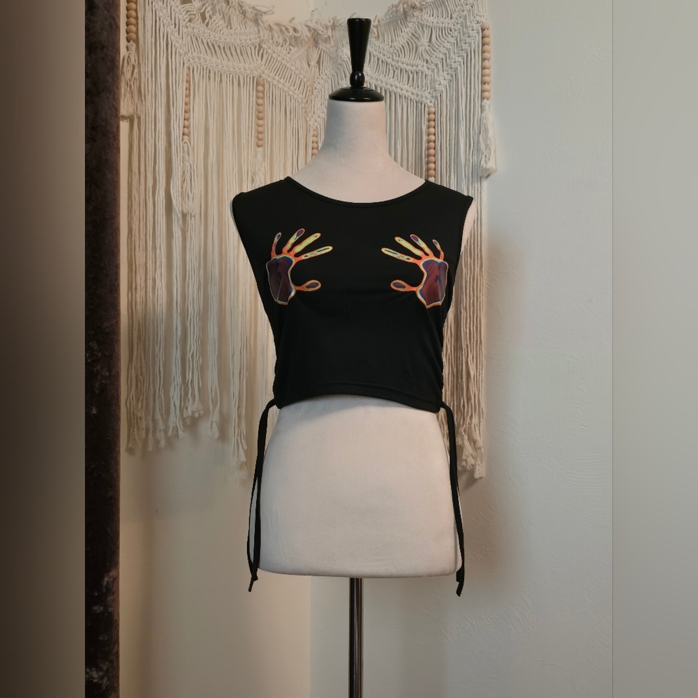 Black Handprint Crop Top